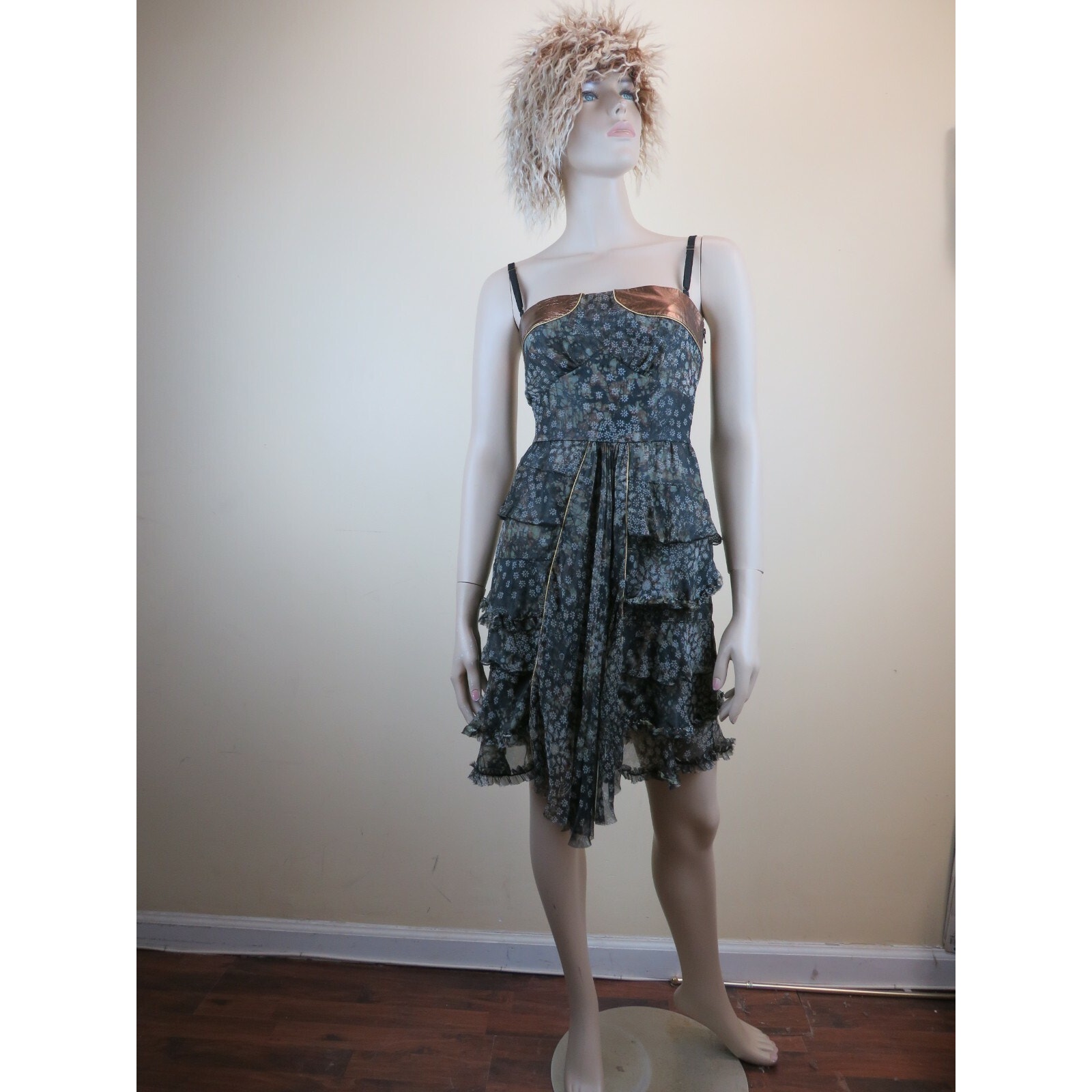 NWT DOLCE GABBANA FLORAL SILK LEATHER SHORT SLEEVELESS DRESS 38 US 2 ITALY 1175