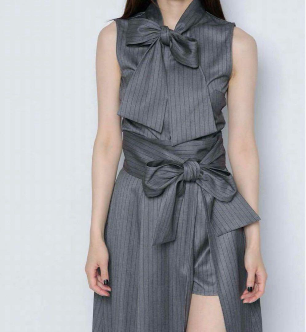 最も信頼できる lady the melt waist gray skirt, slit ribbon スカート