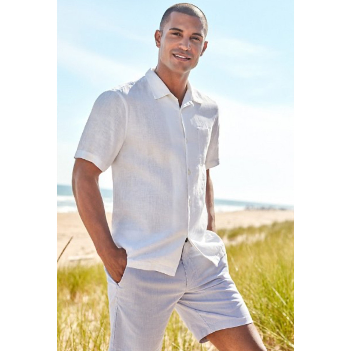 Tommy Bahama Linen Sea Glass Camp Shirt White Short Sleeve Beach Vacation XL New
