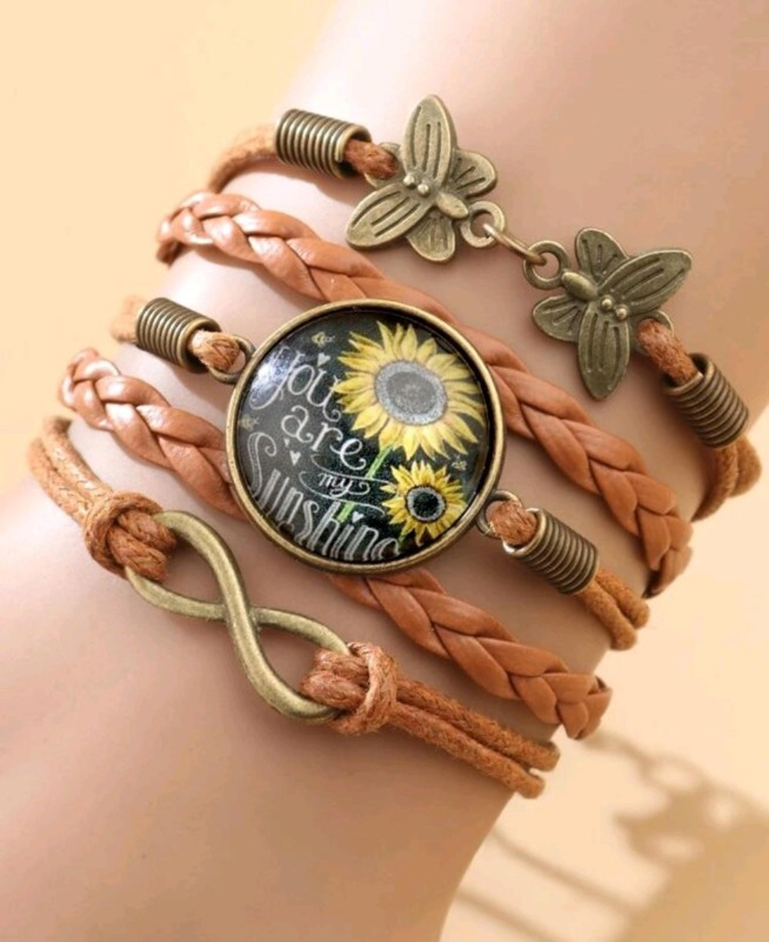 Sunflower Print Infinity & Butterfly Layered Bracelet