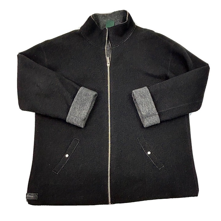 Lauren Ralph Lauren Womens Large Worsted Wool Zip Sweater Coat Black