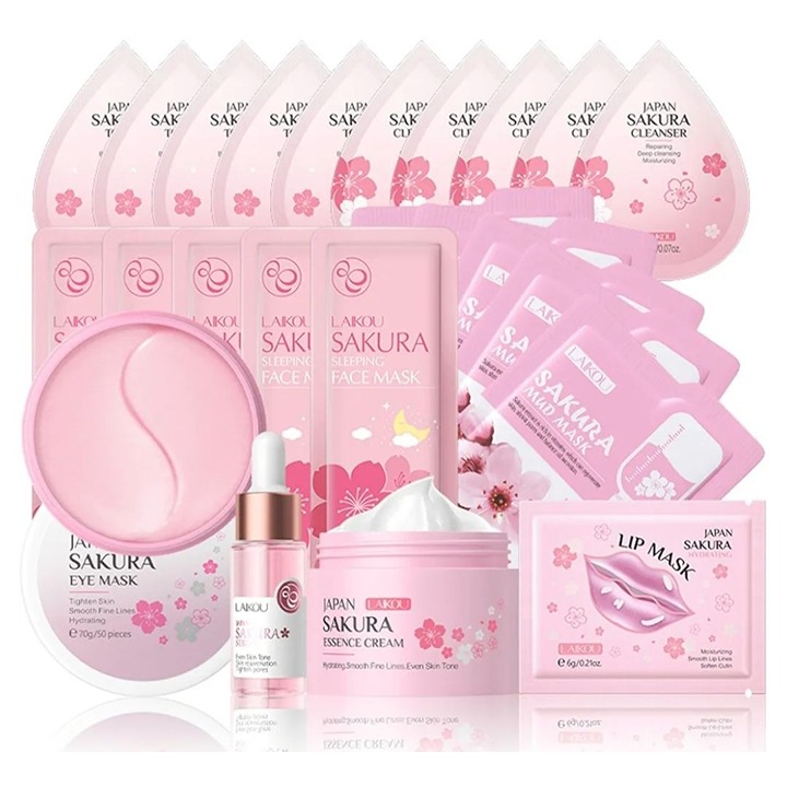 24PCS Sakura skin care set for teenage girls, teens, & women spa day
