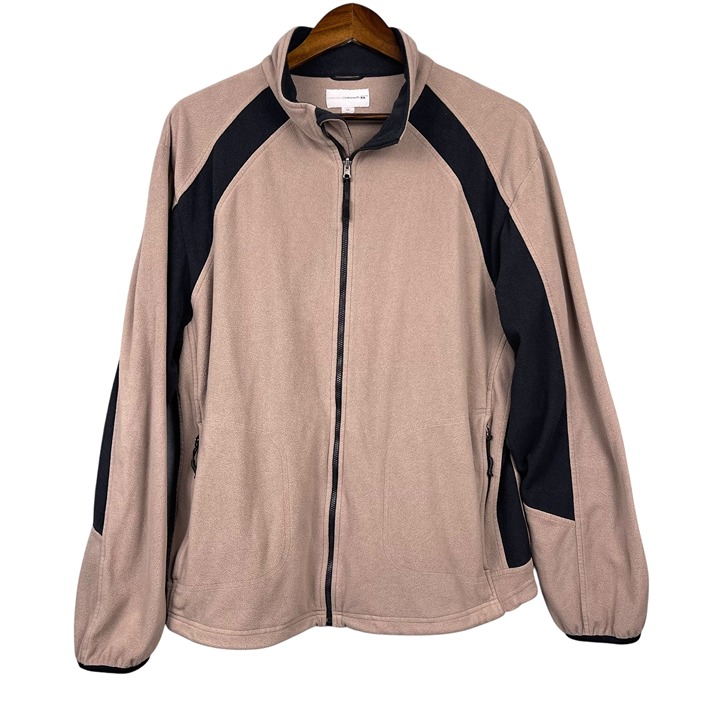 Cutter & Buck WeatherTec Fleece Jacket Mens SZ L Active Golf Black Tan Full Zip