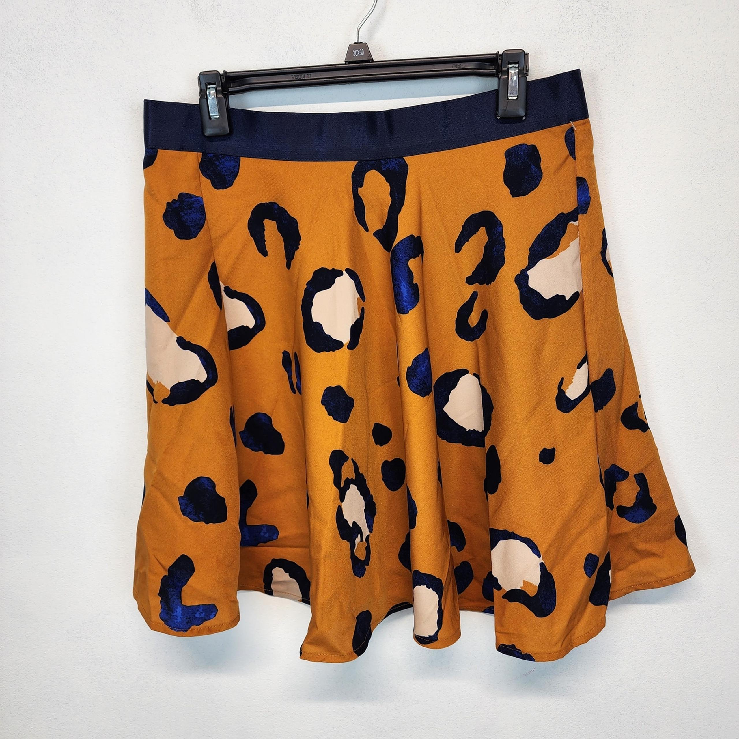 3.1 Phillip Lim Leopard Skater Skirt Size 14 Orange Blue Elastic Waist Chic City