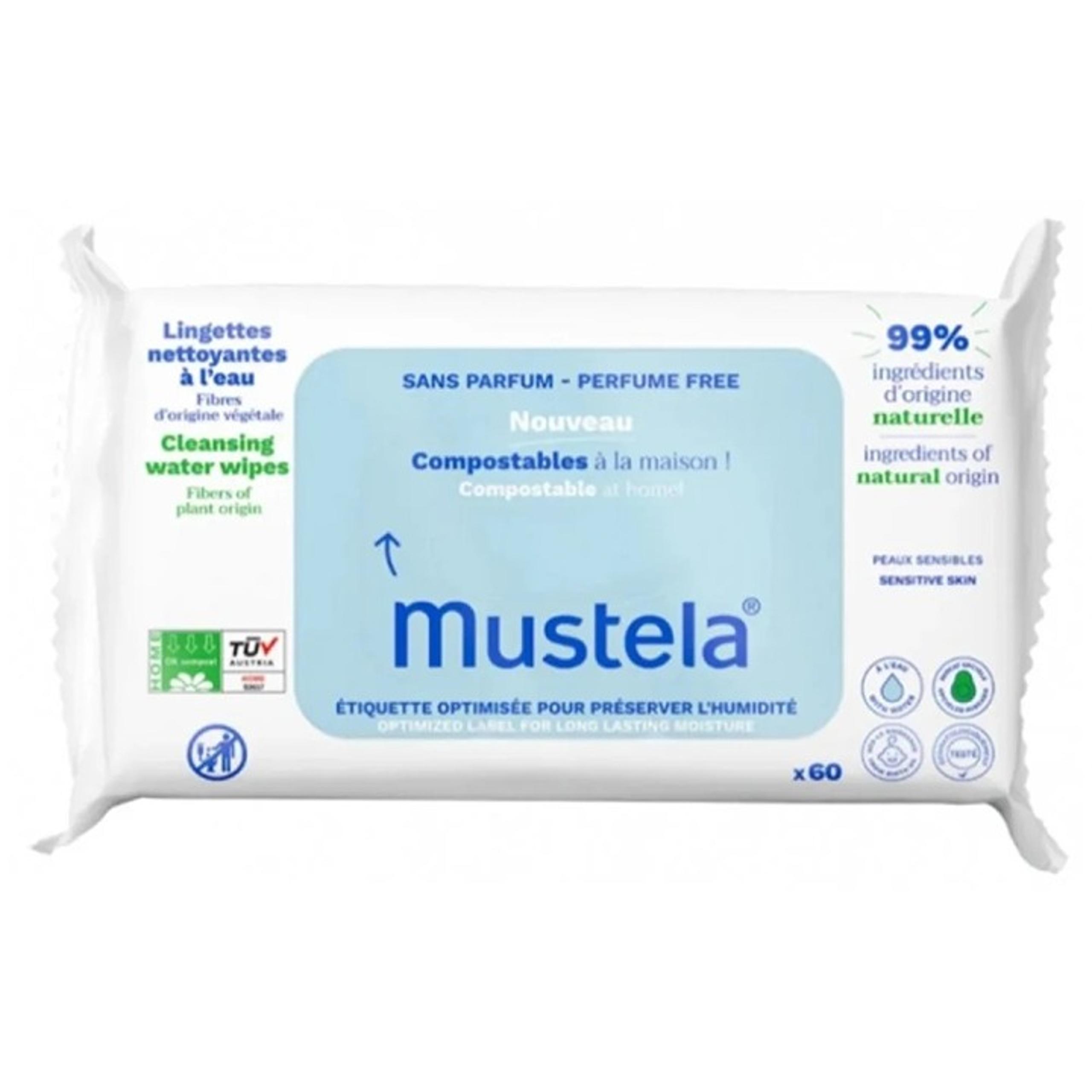 Mustela Compostable Unscented Cleansing Wipes 60 Wipes For Sensitive Skin