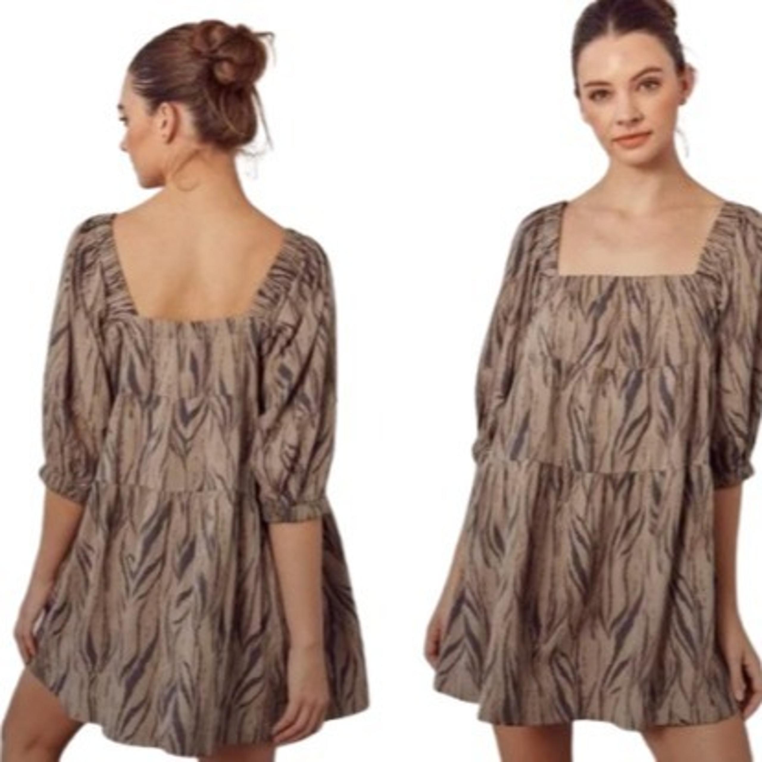 Mustard Seed Womens Miley Mini Shift Dress Brown Animal Zebra Print M New