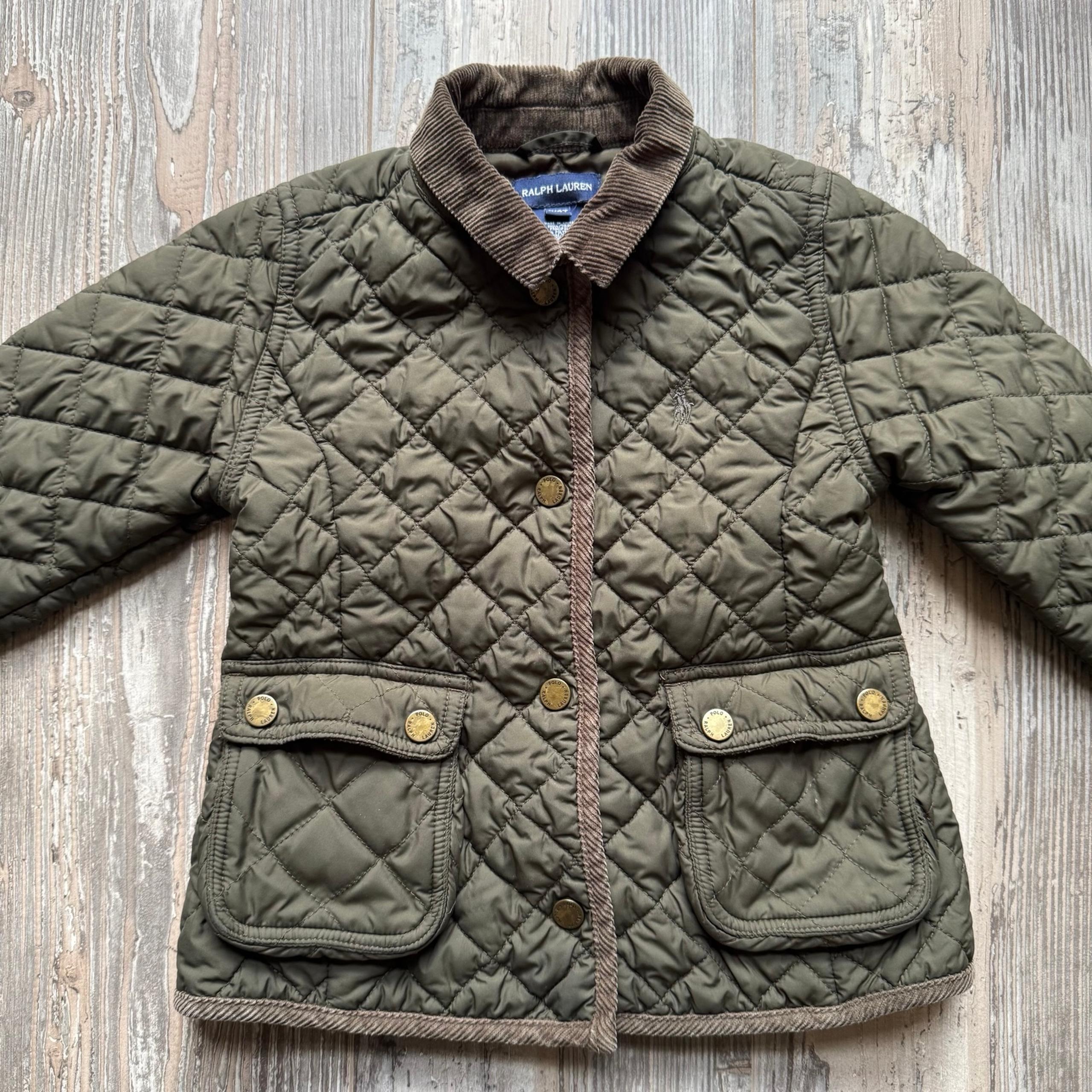 Kid’s Quilted Jacket Corduroy Collar Buttons Green Pockets 4T - Ralph Lauren