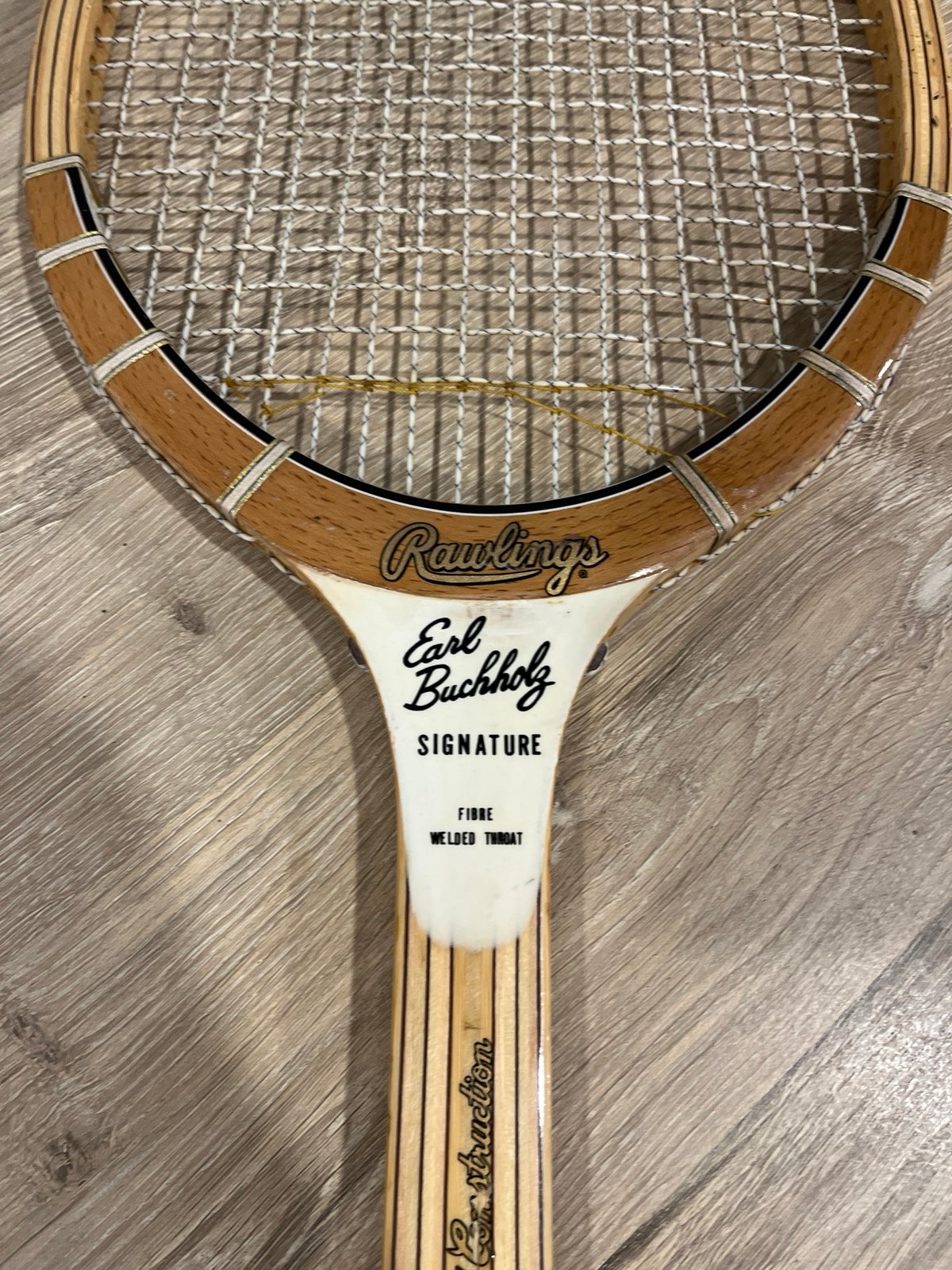 VTG EARL BUCHHOLZ SIGNATURE WOODEN FIBRE WELDED THROAT TENNIS RACKET