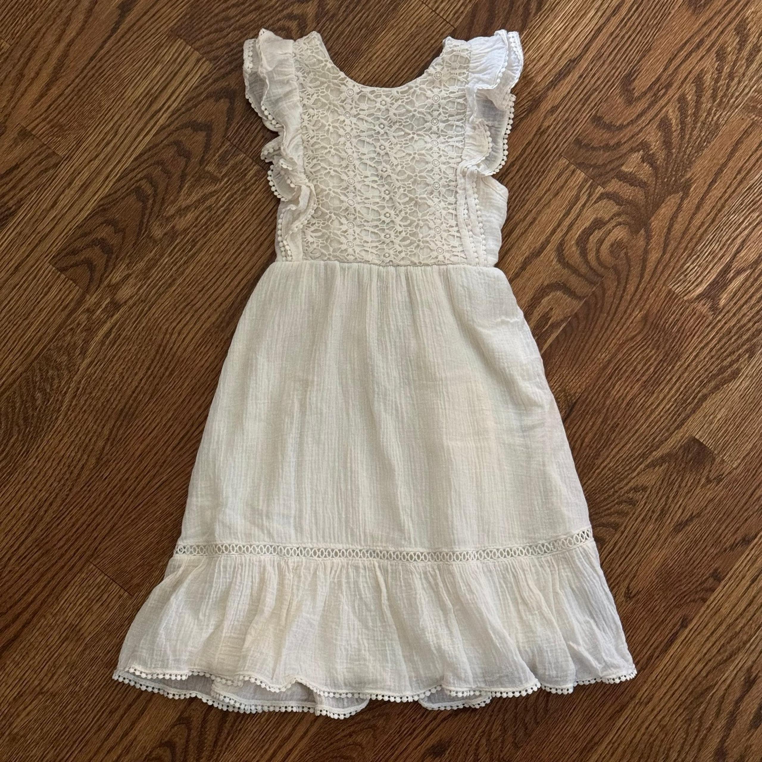 Rare Editions Girls Cream Cotton Lace Dress Size 6
