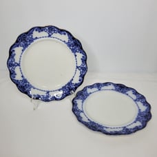Pair of Antique Royal Doulton Egerton Flow Blue Porcelain 10.5 Dinner Plates