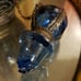 Vintage 1950s Blue Glass Silver Wrapped Filigree Decanter and Glass Set