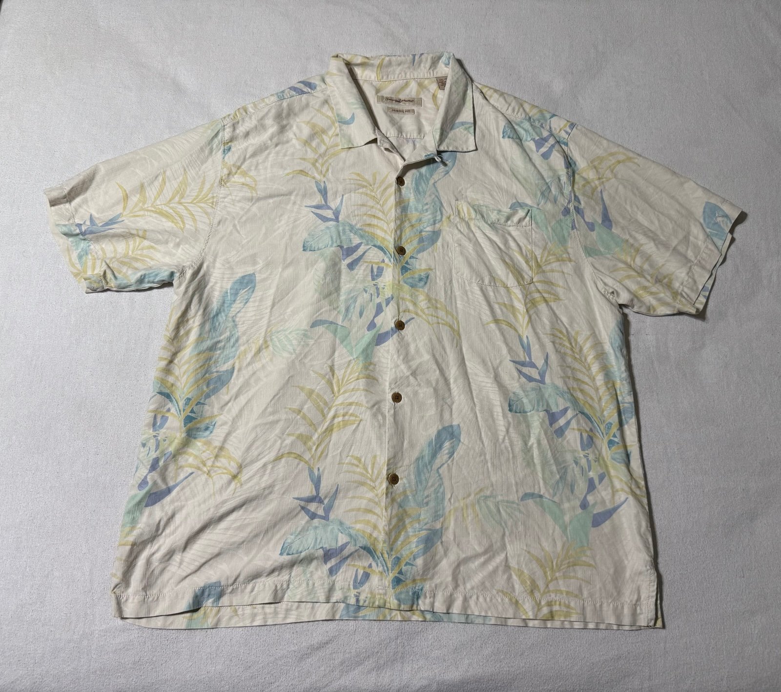 Tommy Bahama Shirt Mens XXXL Floral Silk Hawaiian Beige Camp All Over Print 3XL