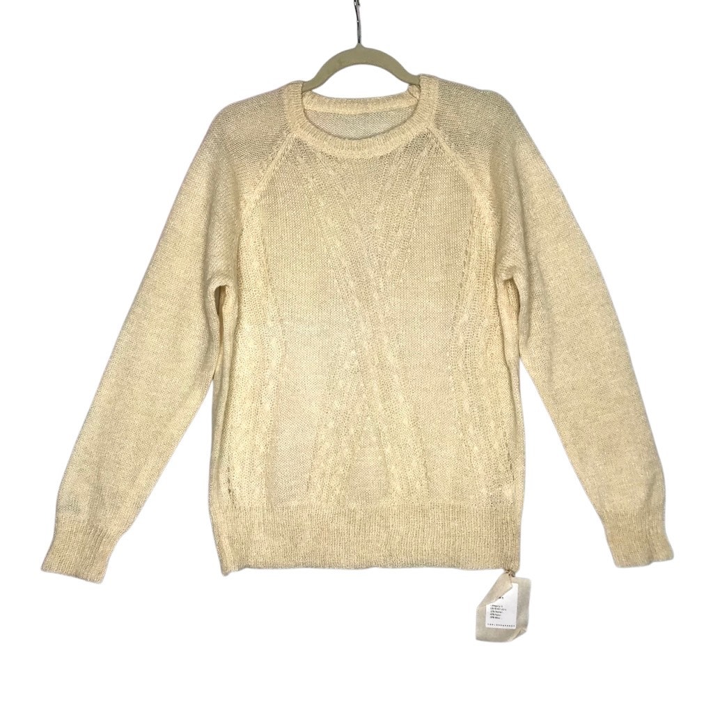 FORLOVE & NANCY Mohair Wool Blend Crew Knit Sweater M Cream Cottage Fairy NWT