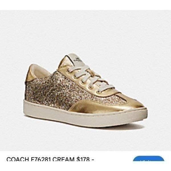 Coach c101 gold glitter low top leather sneakers 10 womens