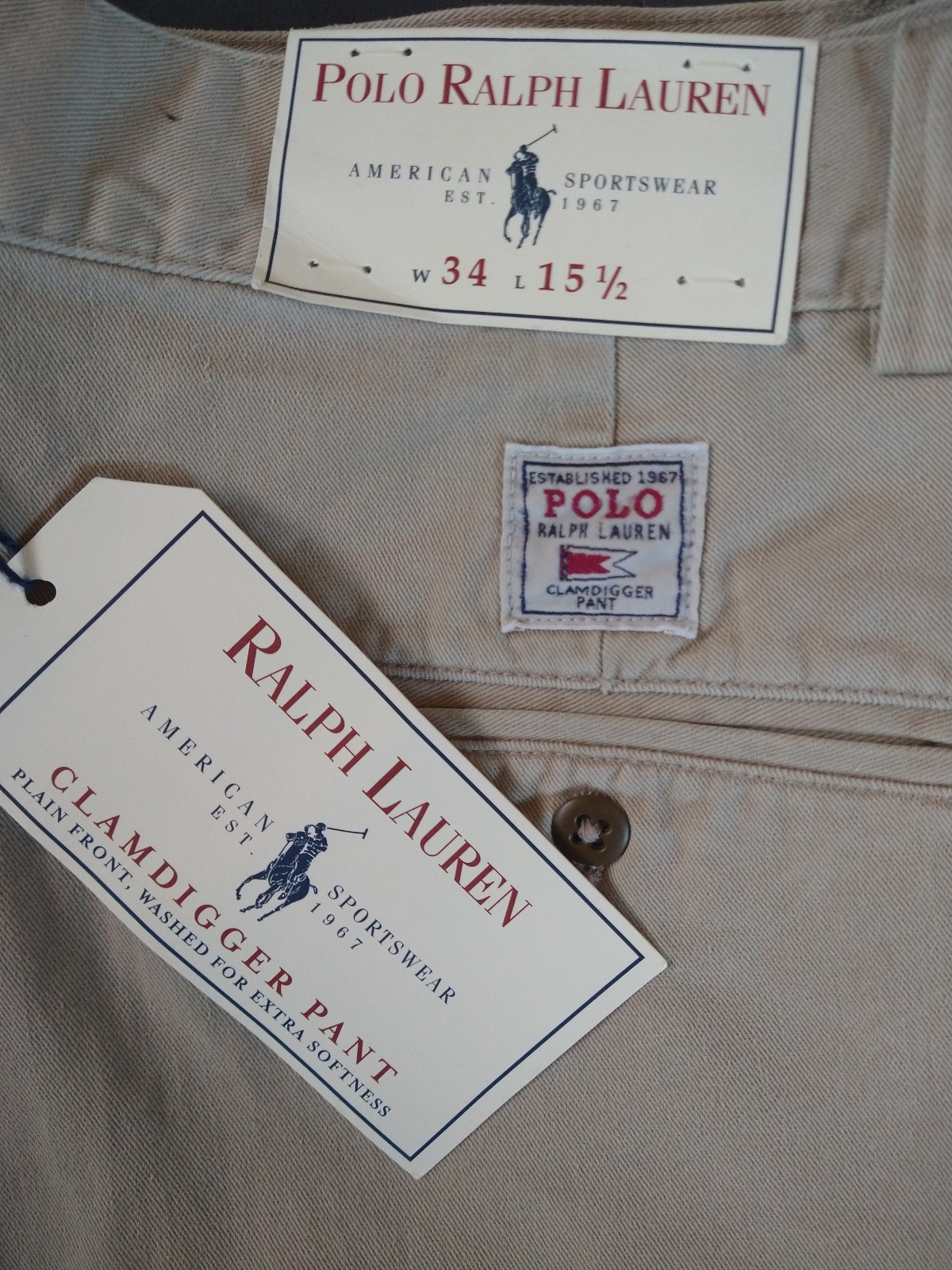 NWT Old Stock VTG Polo Ralph Men's W34 L15.5 ClamDigger Short Pant Chino