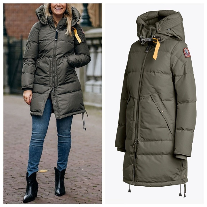 Parajumpers Long Bear Hooded Down Coat Jacket Thyme Green Size Medium - 895