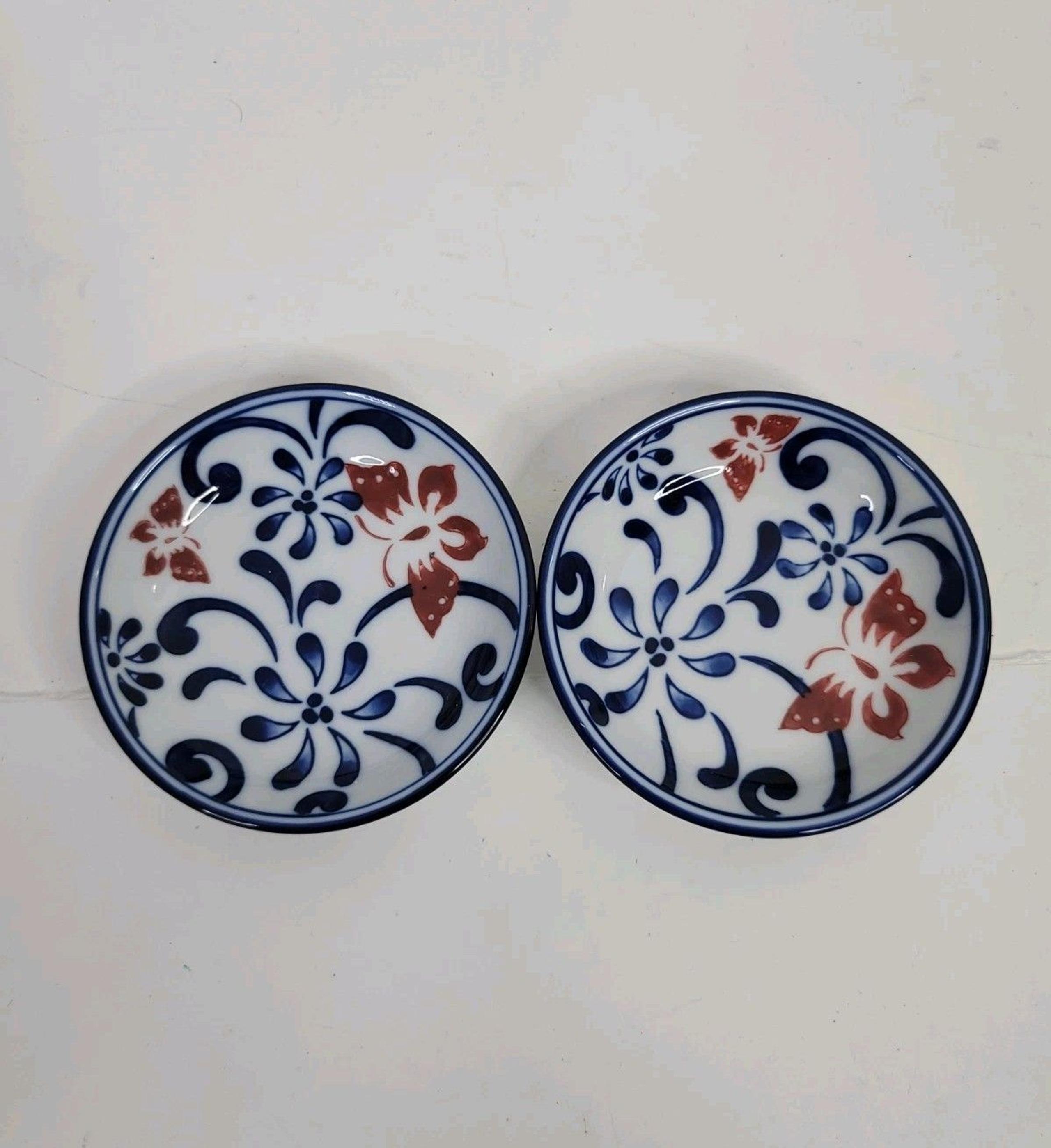 Pier 1 One Imports Butterfly Blossom Cobalt Rice Bowl 2 Piece Set 4.25"