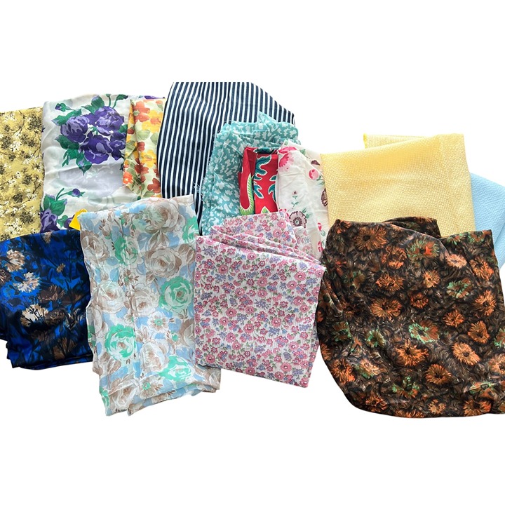 Vintage 1940-1950 Floral Striped Solid Fabric Lot of 13 Remnants