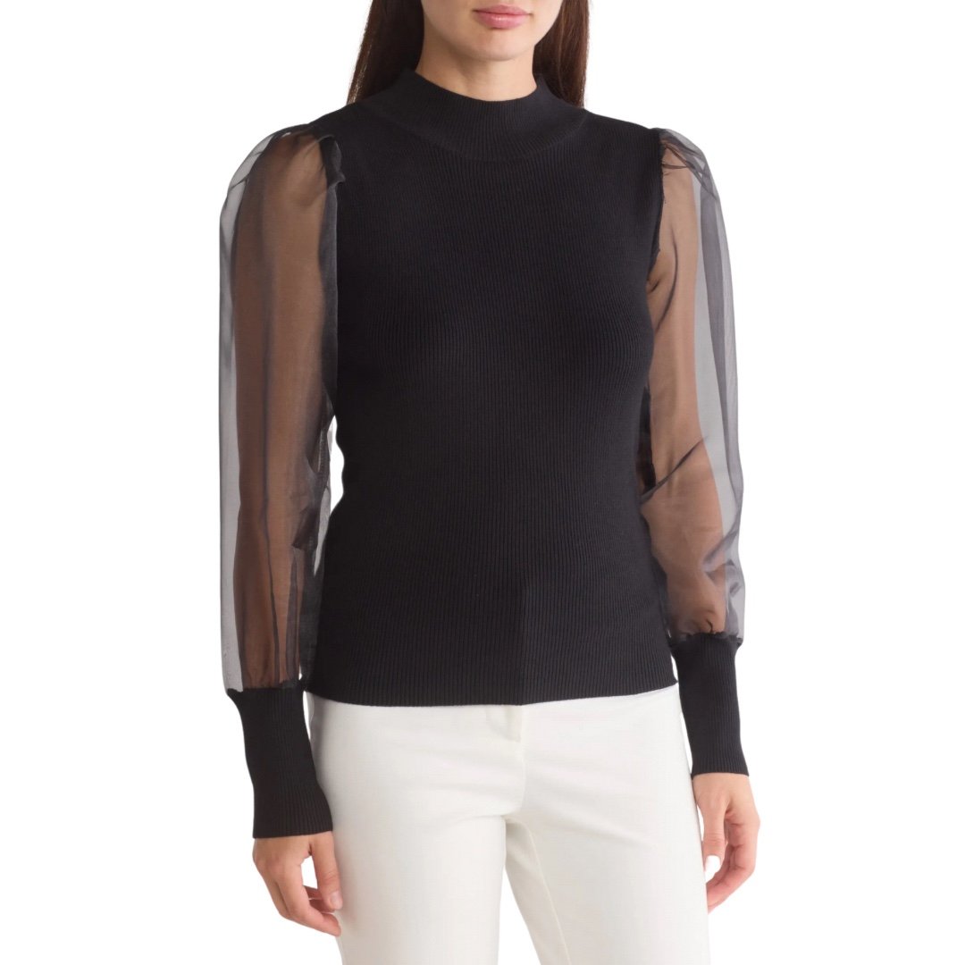 French Connection Krista Organza Sleeve High NWT Neck Top Size S