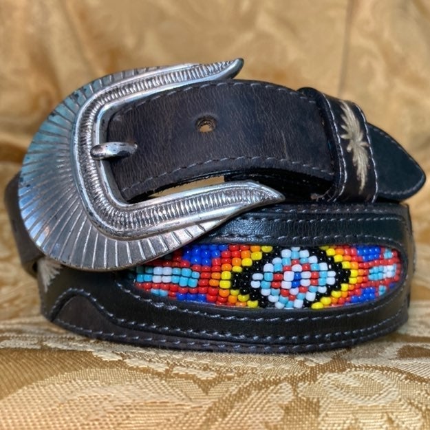Vintage Beaded southwestern Leather Belt