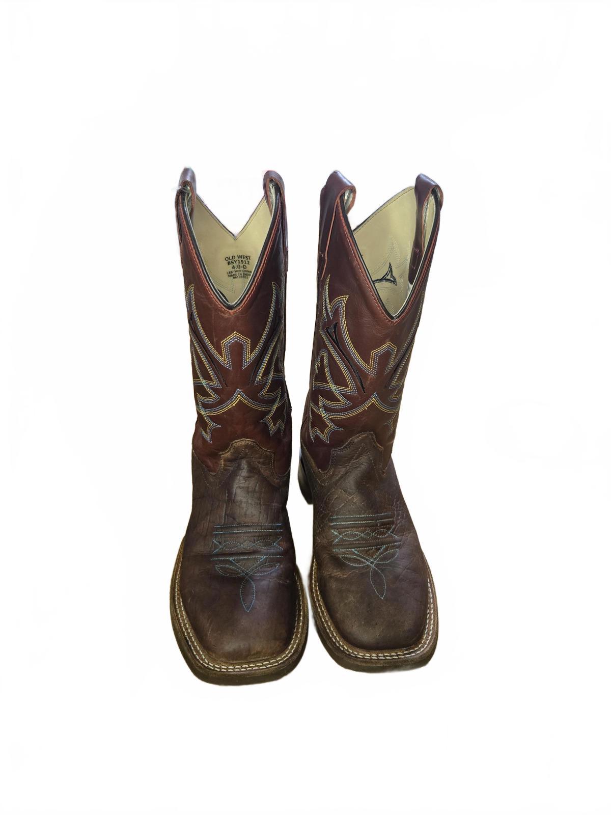 Old West Brown Western Cowboy Boots with Embroidered Design Boys