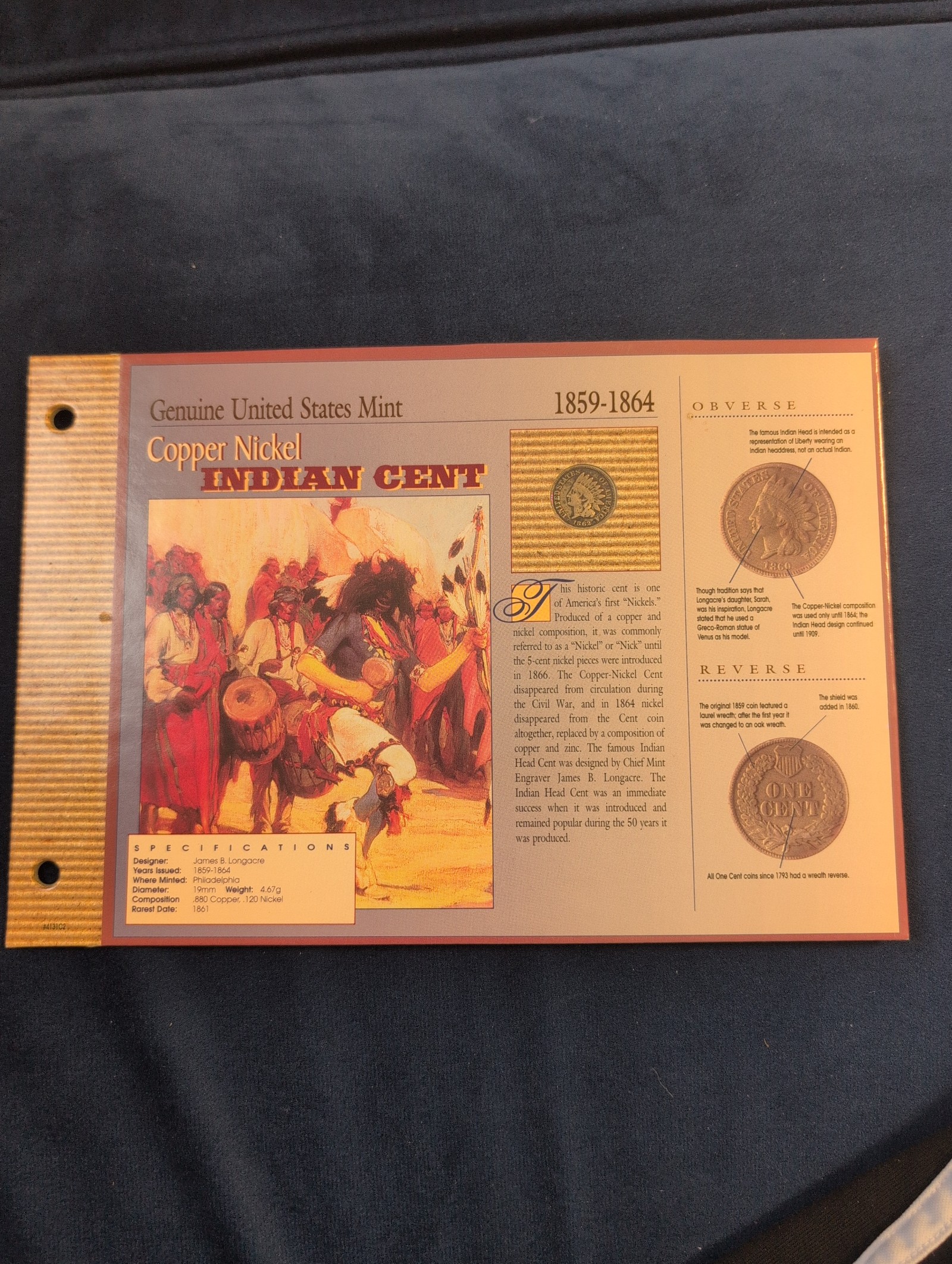 1862 Indian Head cent in information board