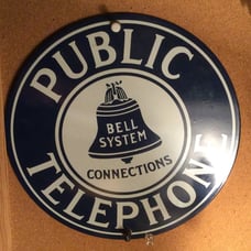 Metal BELL Public Telephone sign, 8inch Bell Logo 1926 - 1939