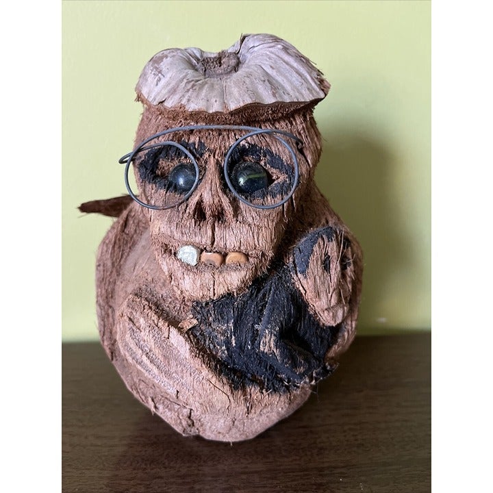 Vintage COCONUT MONKEY Ape 7 Marble-Eyes Hawaiian Souvenir Tiki