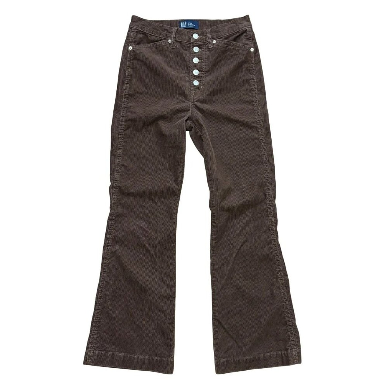 NEW GAP High Rise Flare Button Fly Corduroy Pants Espresso Brown WOMEN'S 6 SHORT