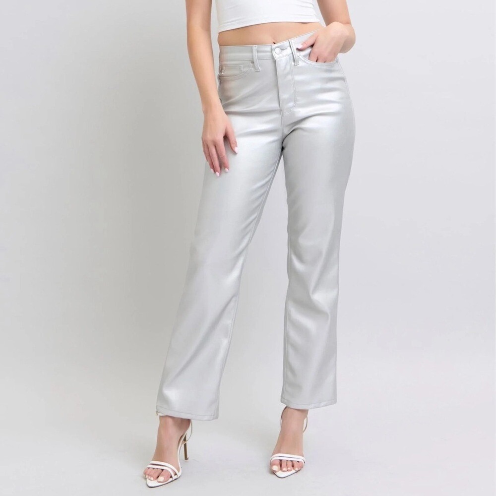 NWOT Judy Blue Straight Faux Leather Pants In Silver JB88899 Size 20W