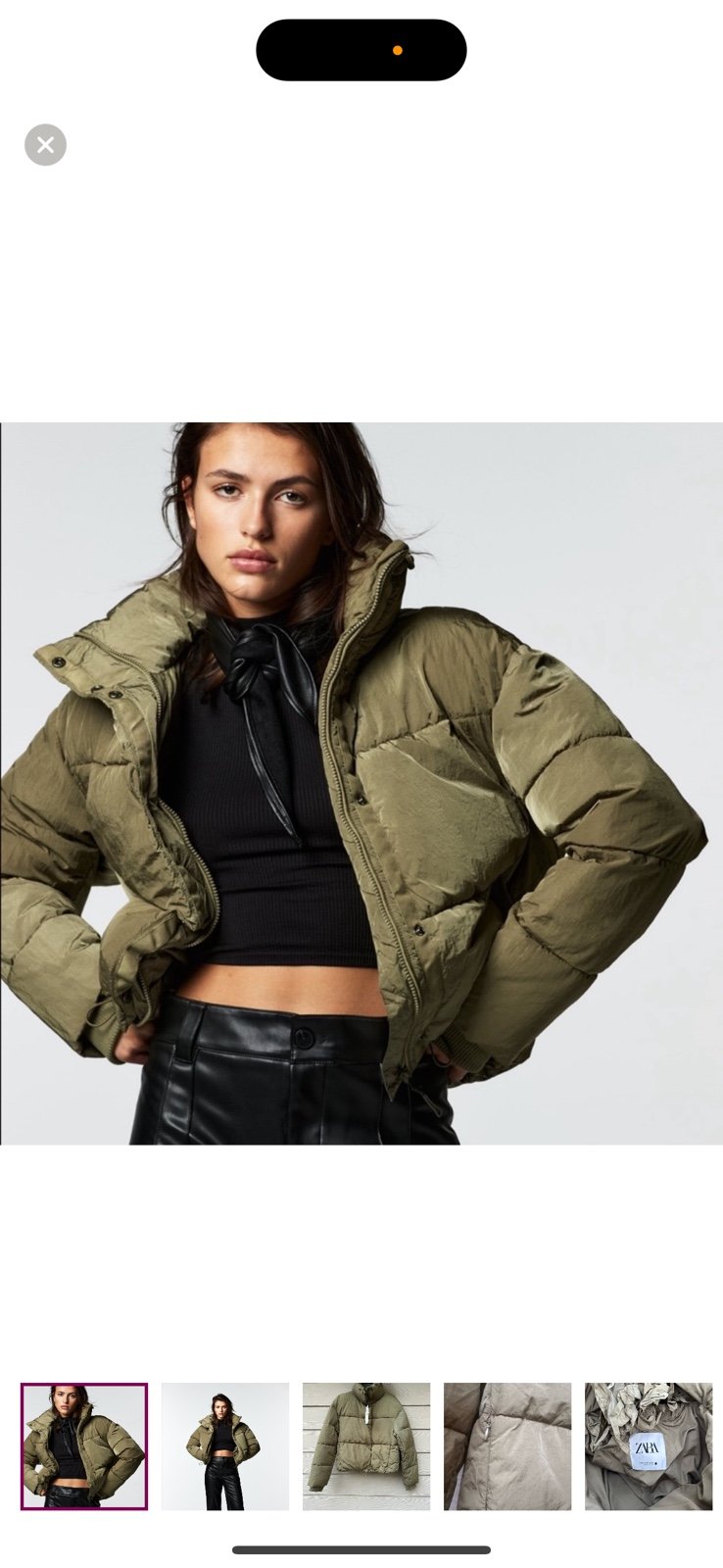 Zara Short Puffer Jacket Khaki