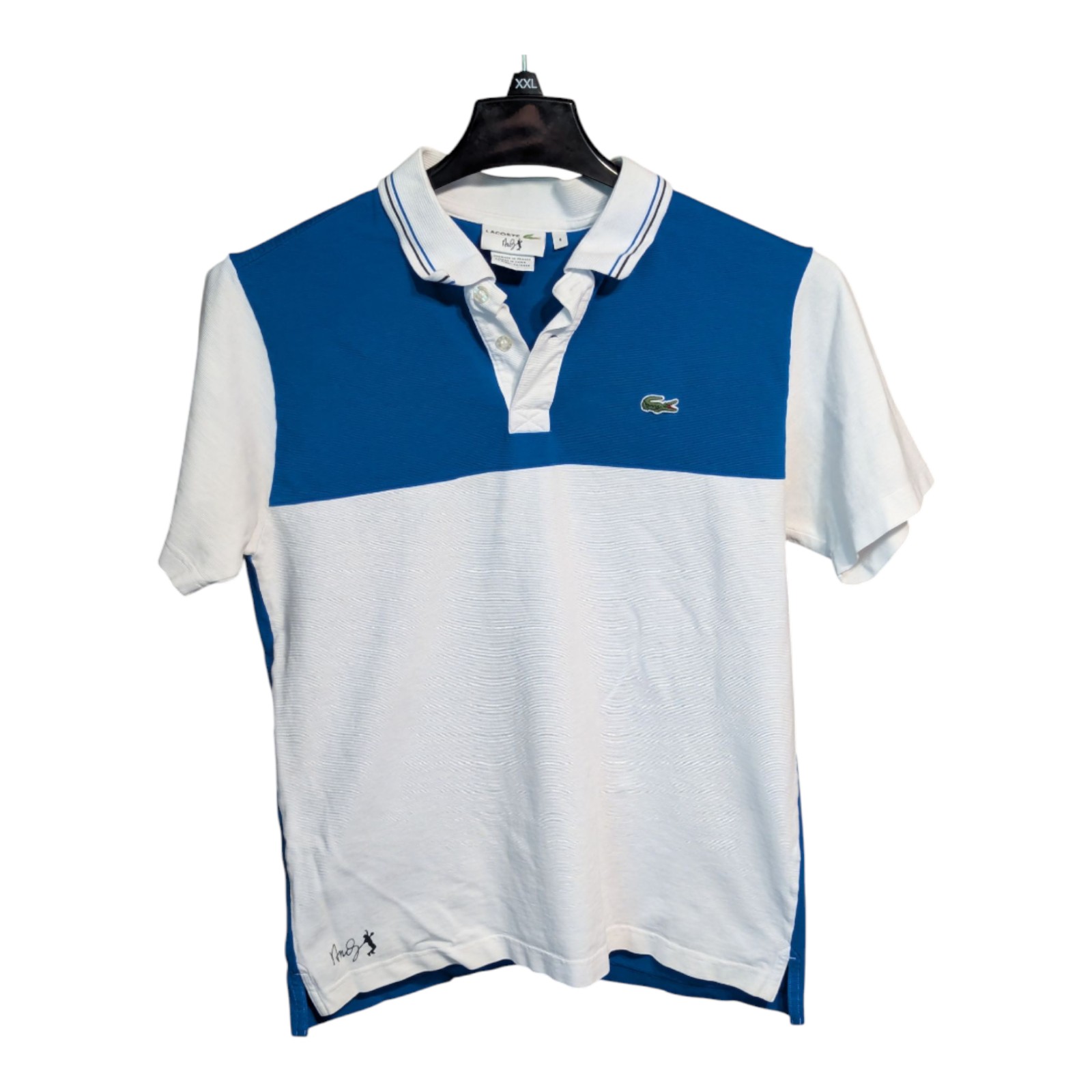 Lacoste Andy Roddick Tennis Golf Polo Shirt White And Blue Size 4 Medium