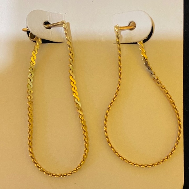 1.5 x 5/8 14K Gold S Chain Loop Drop Earrings With Push Back Closure