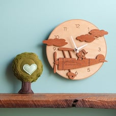 Airplane wooden wall clock, baby boy