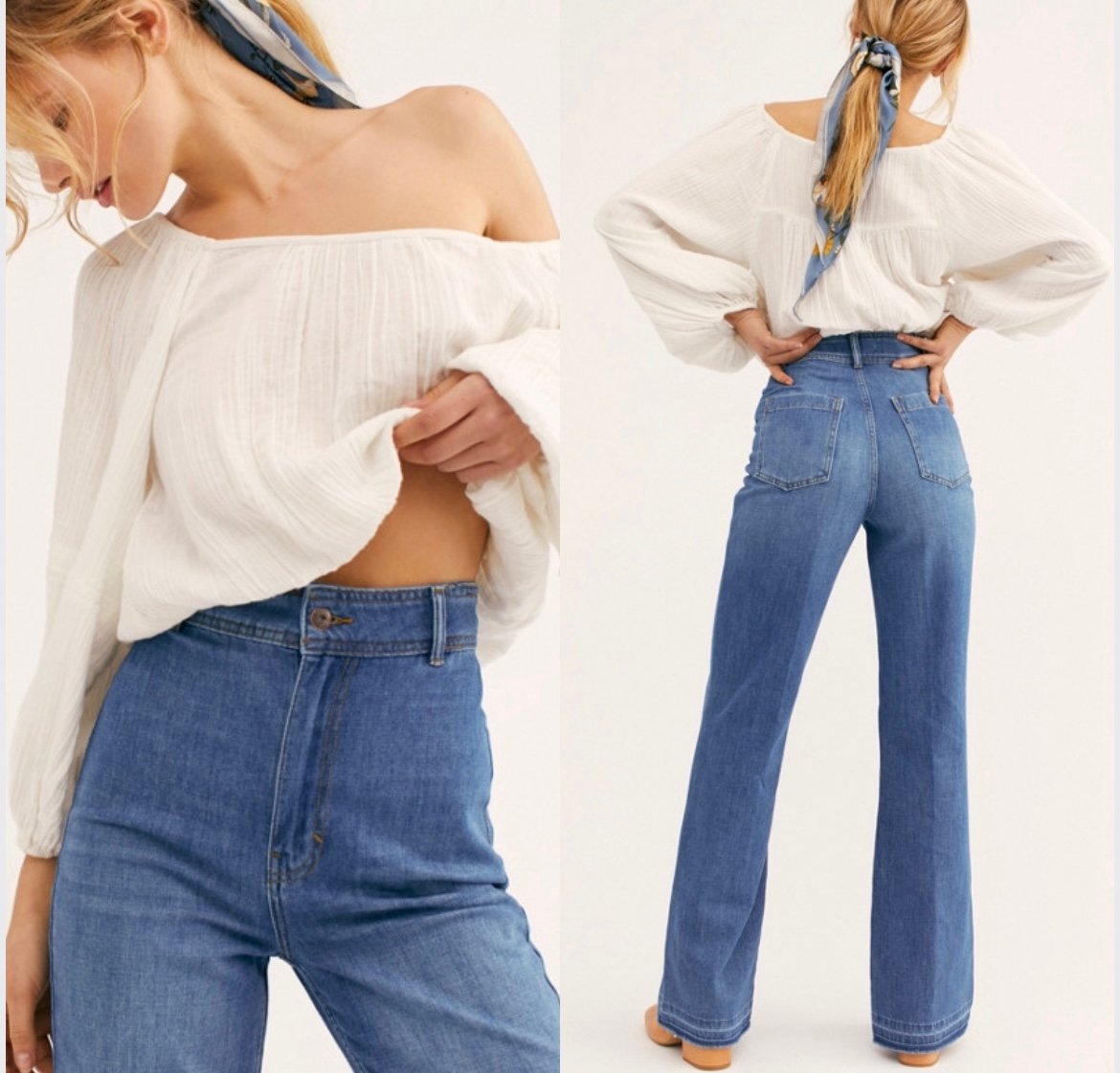 We The Free Wide Leg Frayed Hem Mindy Rigid Flares High Rise Denim Jean Sz 26