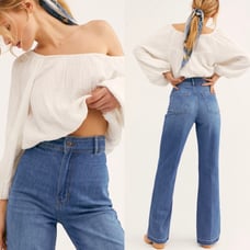 We The Free Wide Leg Frayed Hem Mindy Rigid Flares High Rise Denim Jean Sz 26