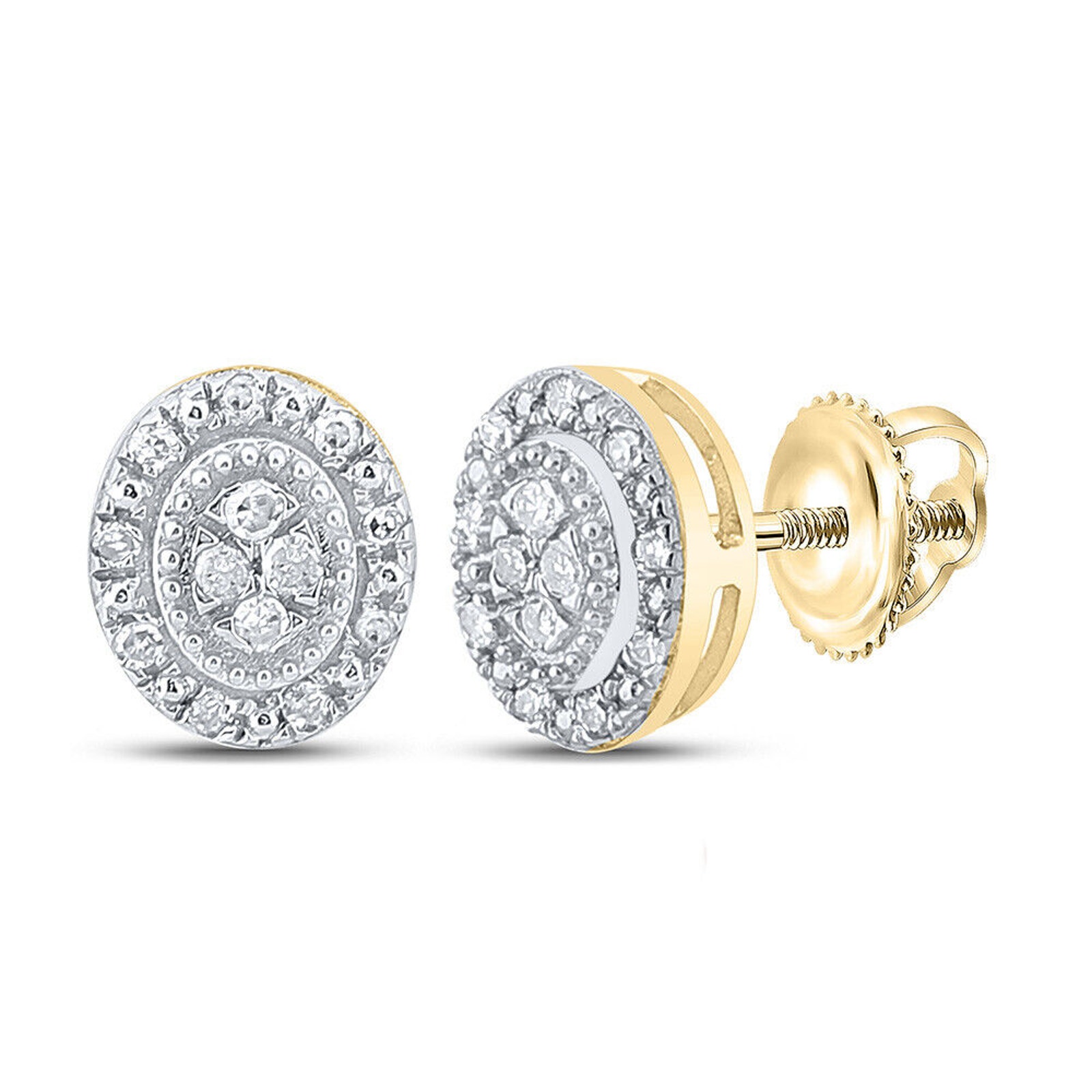 Diamond Oval Cluster Earrings 10kt Yellow Gold