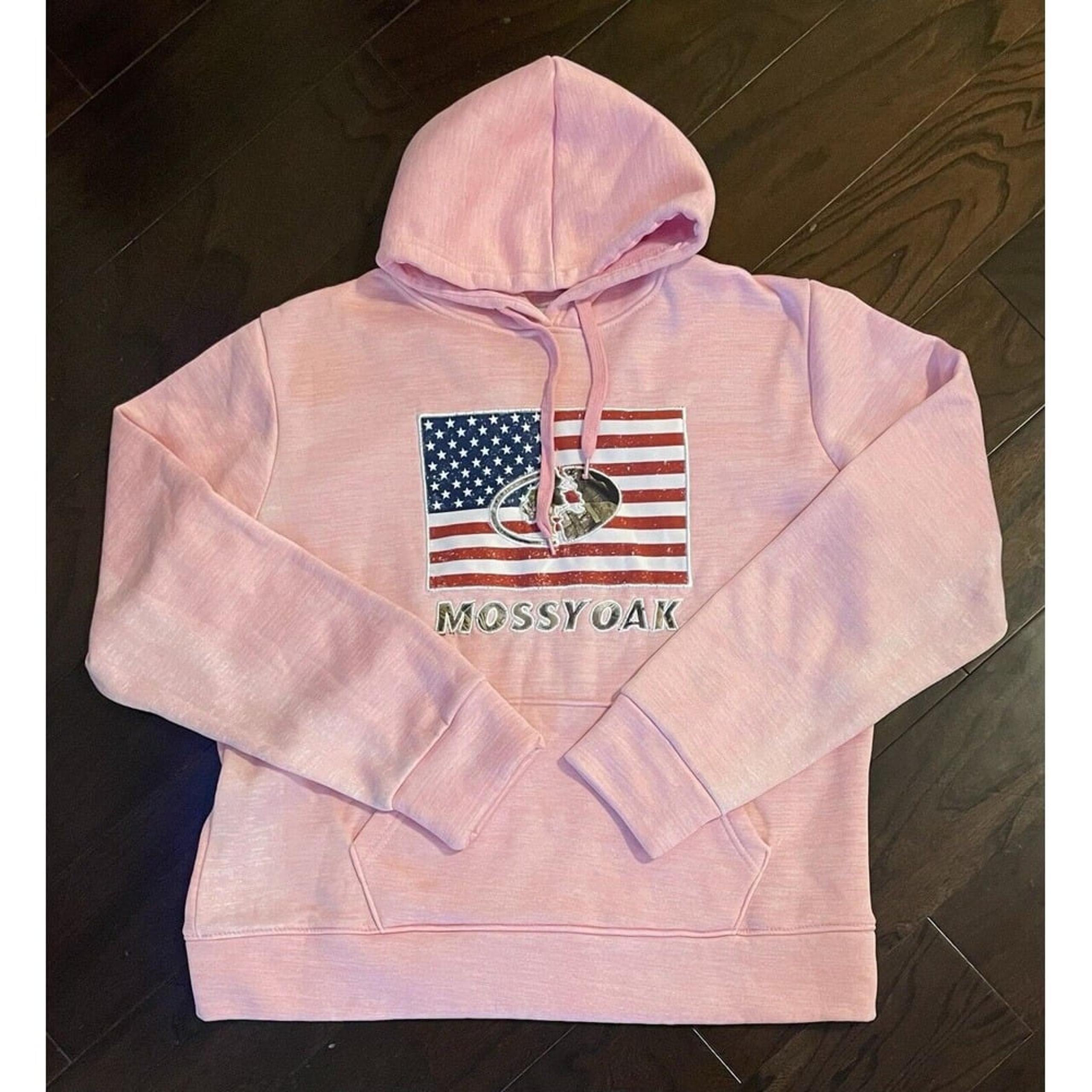 Mossy Oak Camo Heathered Pink  American Flag Womens Hoodie Size Large