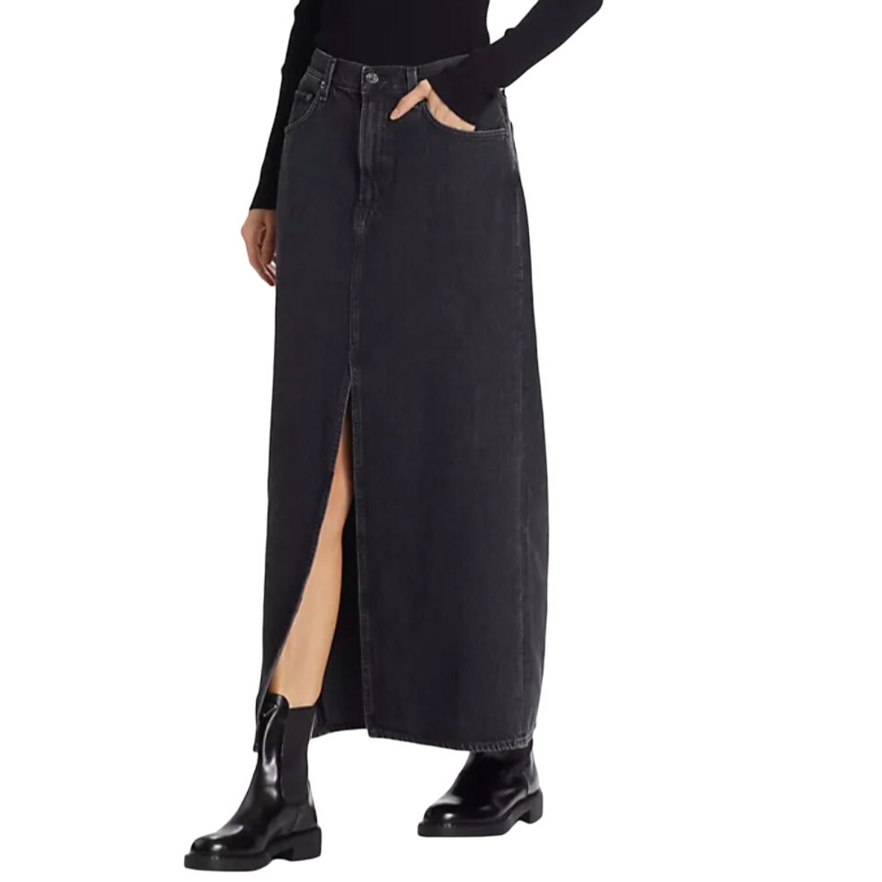AGOLDE LEIF MAXI DENIM SKIRT SPIDER BLACK SIZE 27 NWT