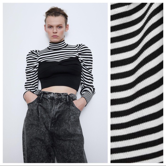 NWT Zara Black Striped Knit Sweat Size L