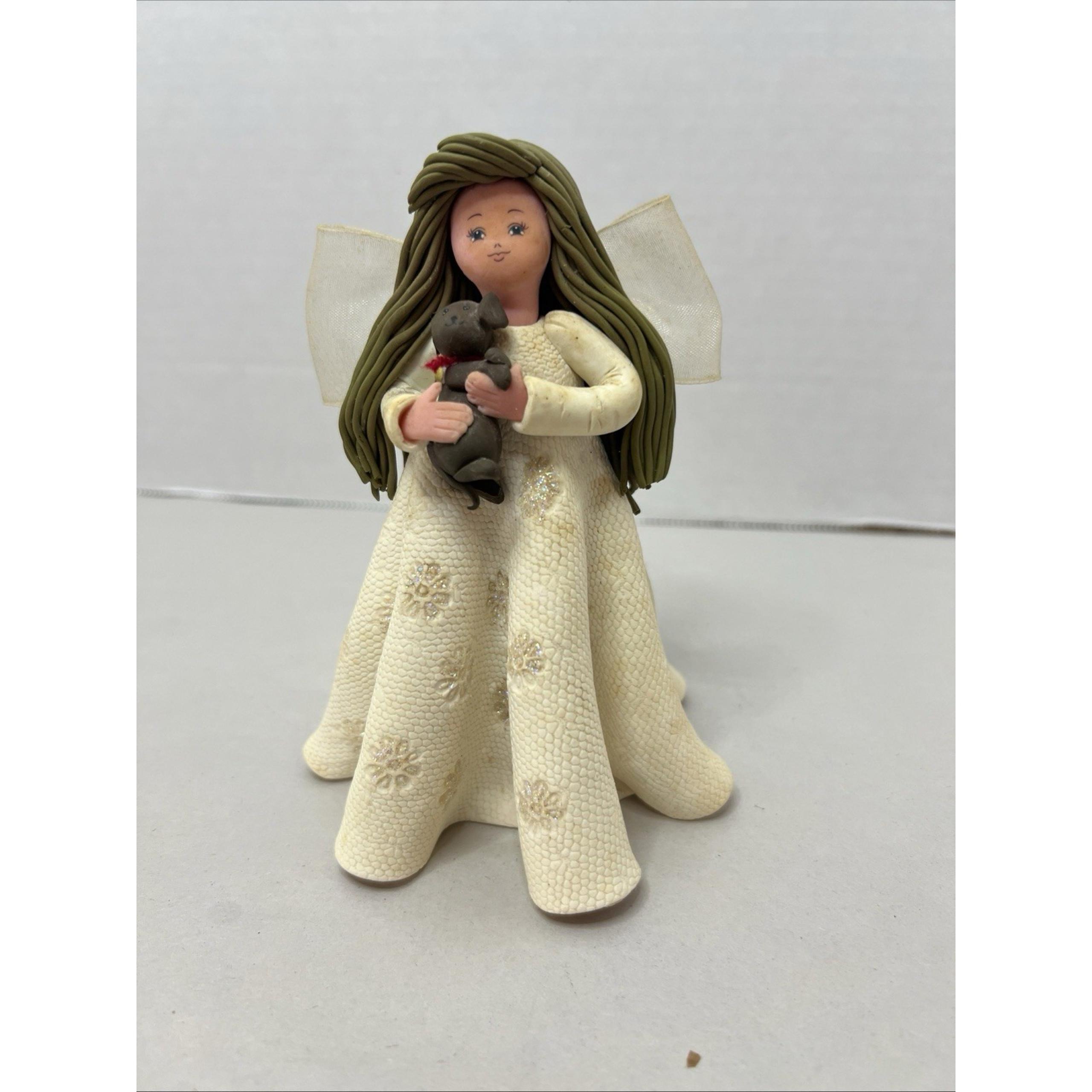 Kneeded Angels Figurine Purrrfect Friend 6034 Angel With Puppy on a Leash