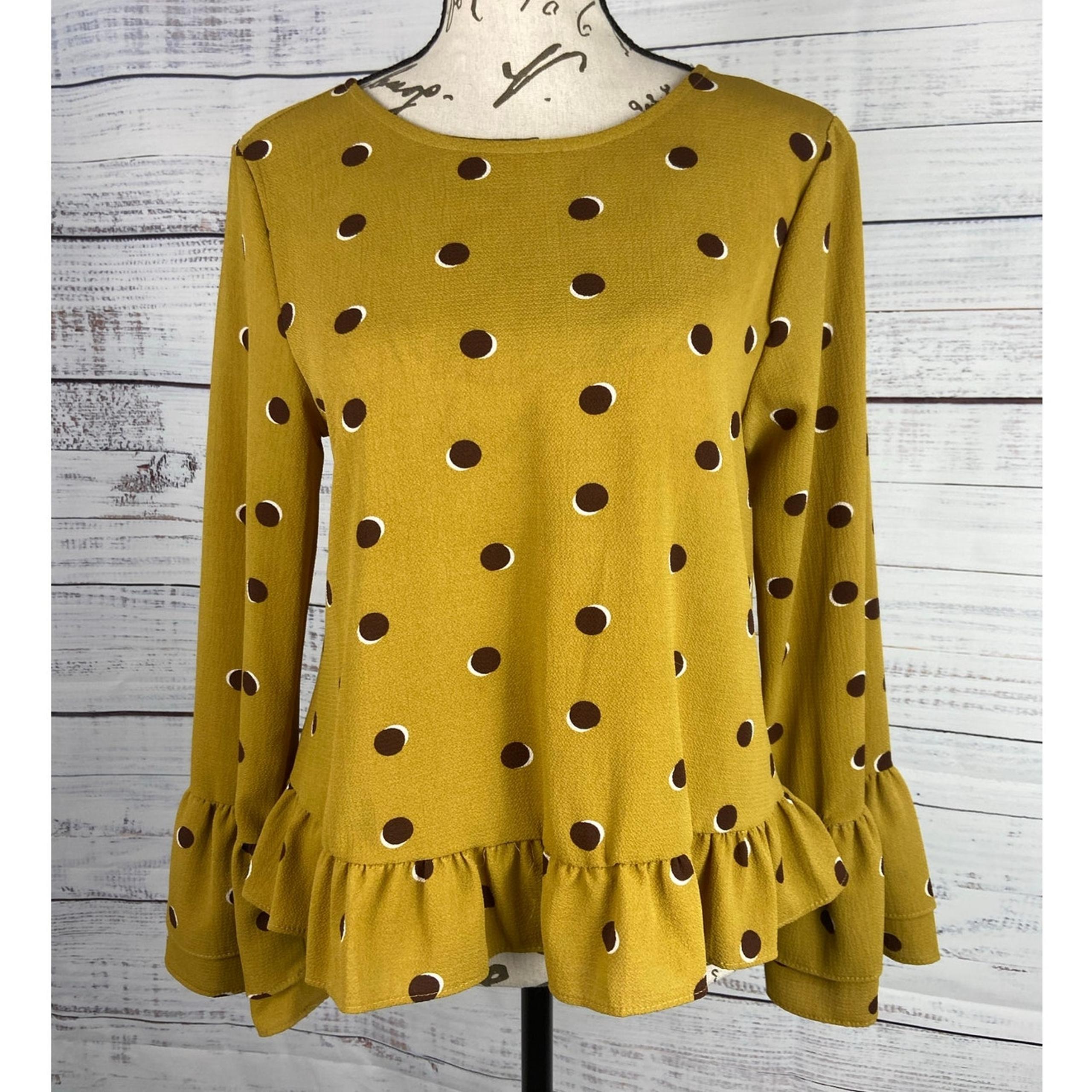 Le Lis Blouse Womens S Polka Dot Open Tie Back Ruffles Long Bell Sleeves