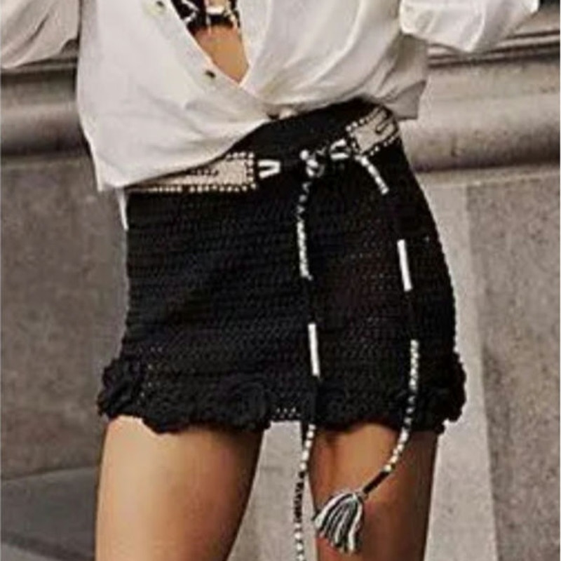 Free People Flora Crochet Mini Skirt Black XL