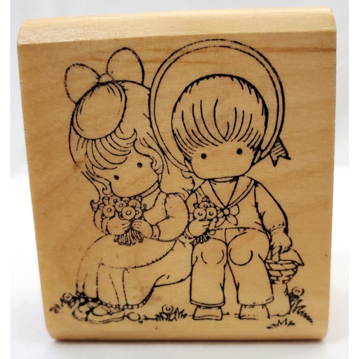 BEST FRIENDS Rubber Stamp craft BOY & GIRL ON BENCH Kidstamps JOAN WALSH ANGLUND