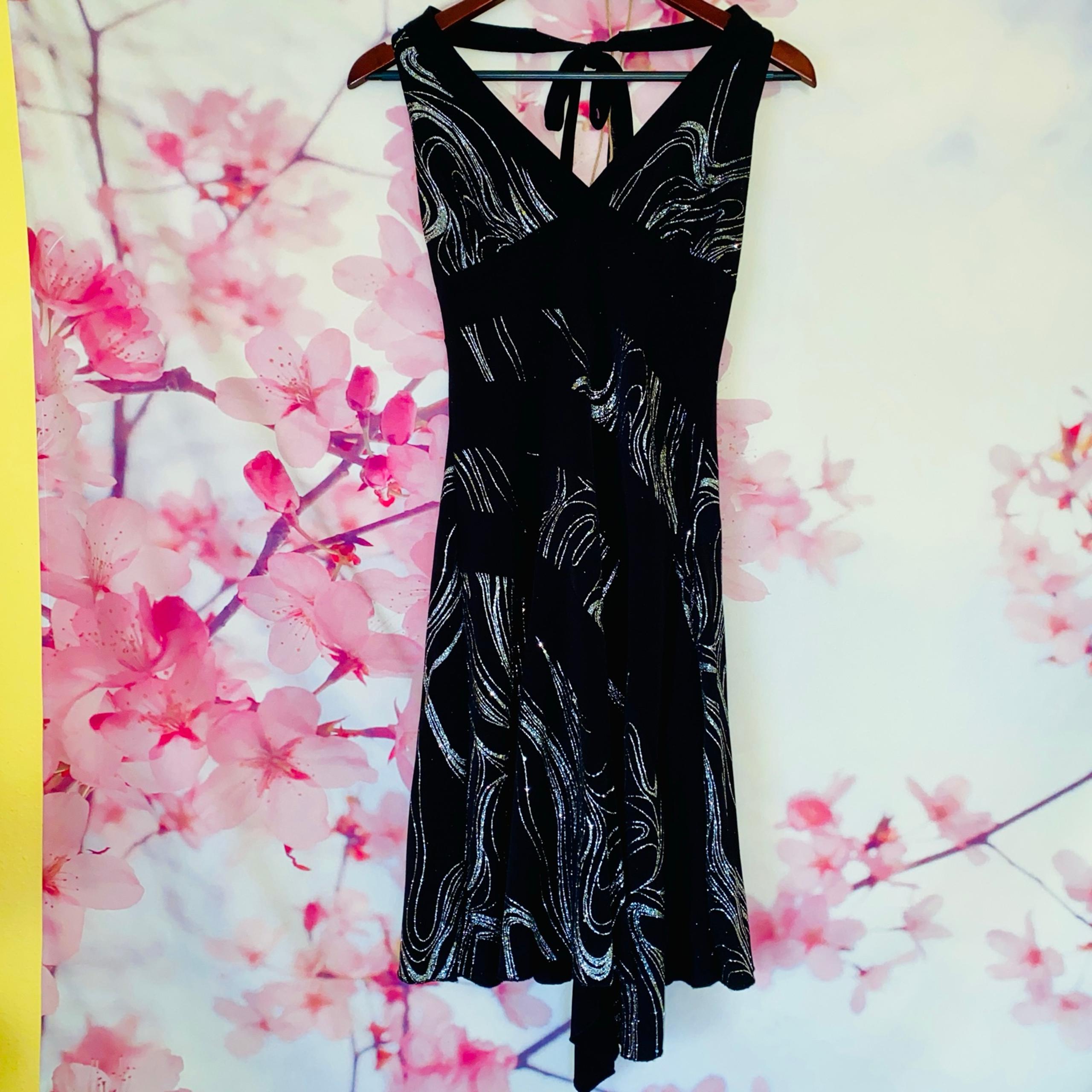 La Belle sparkly shimmering black halter cocktail dress