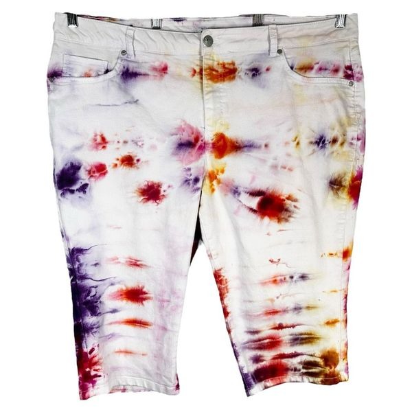 D jeans Plus Size 22W Capri Jeans See You at Dusk Tie Dye Pink Purple White 1154