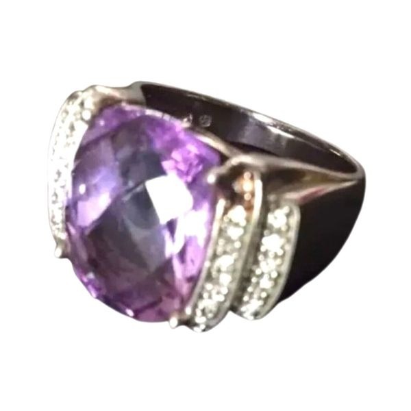 Amethyst Faceted Gemstone 925 Sterling Silver Vintage Ring