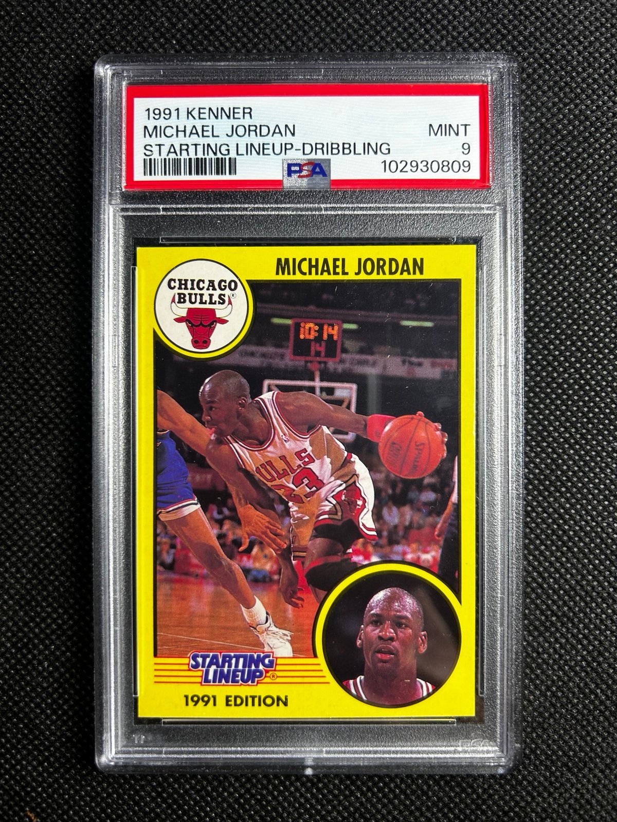1991 Kenner Starting Lineup SLU Michael Jordan Dribbling PSA 9 Mint Bulls
