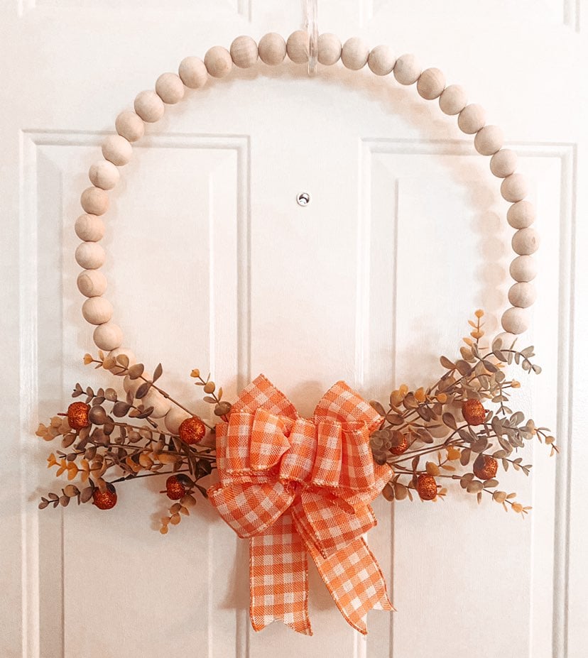 18 fall wood bead boho/farmhouse wreath
