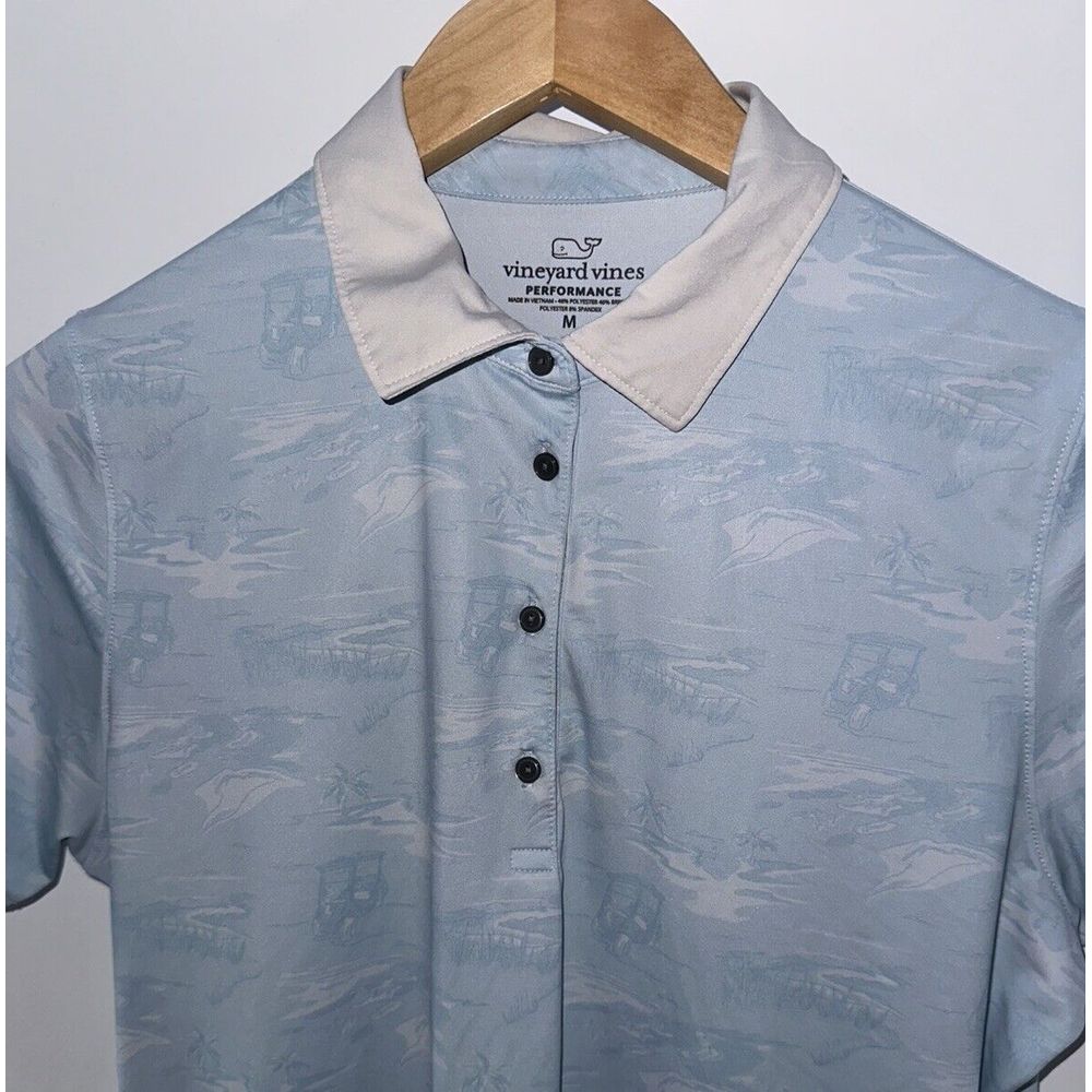 Vineyard Vines Performance Golf Polo Mens Medium All Over Print Golf Cart Beach